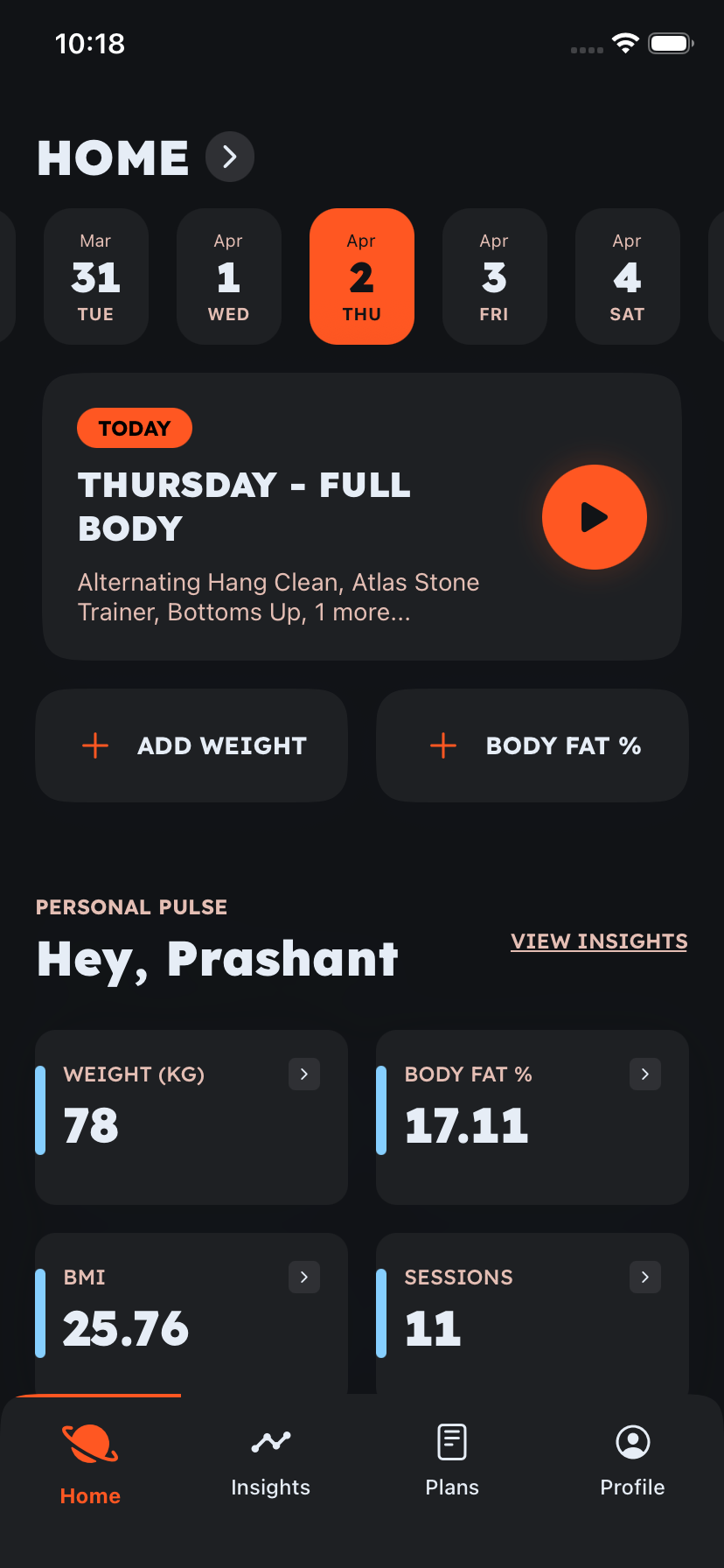 Home dashboard screen